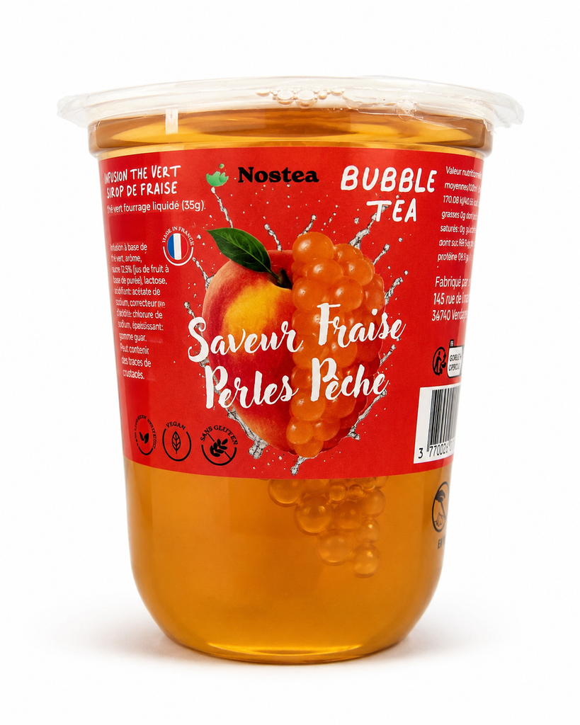 Nostea Bubble Tea - Saveur Fraise & Perles Pêche