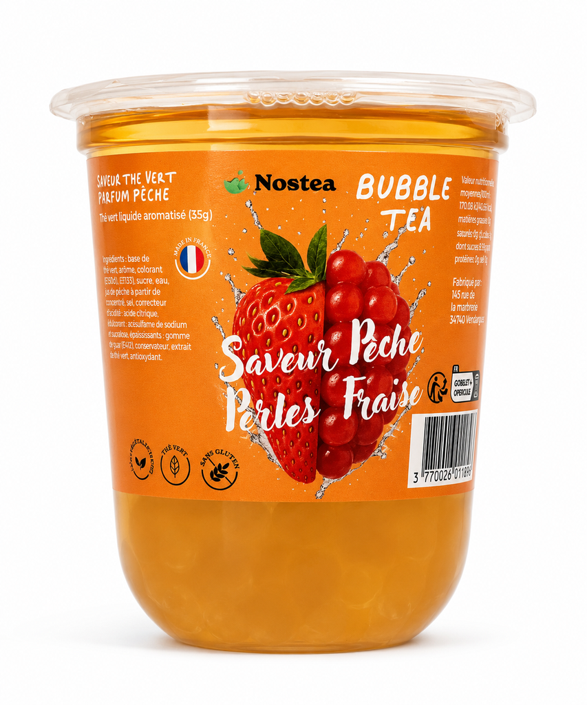 Nostea Bubble Tea - Saveur Pêche & Perles Fraise